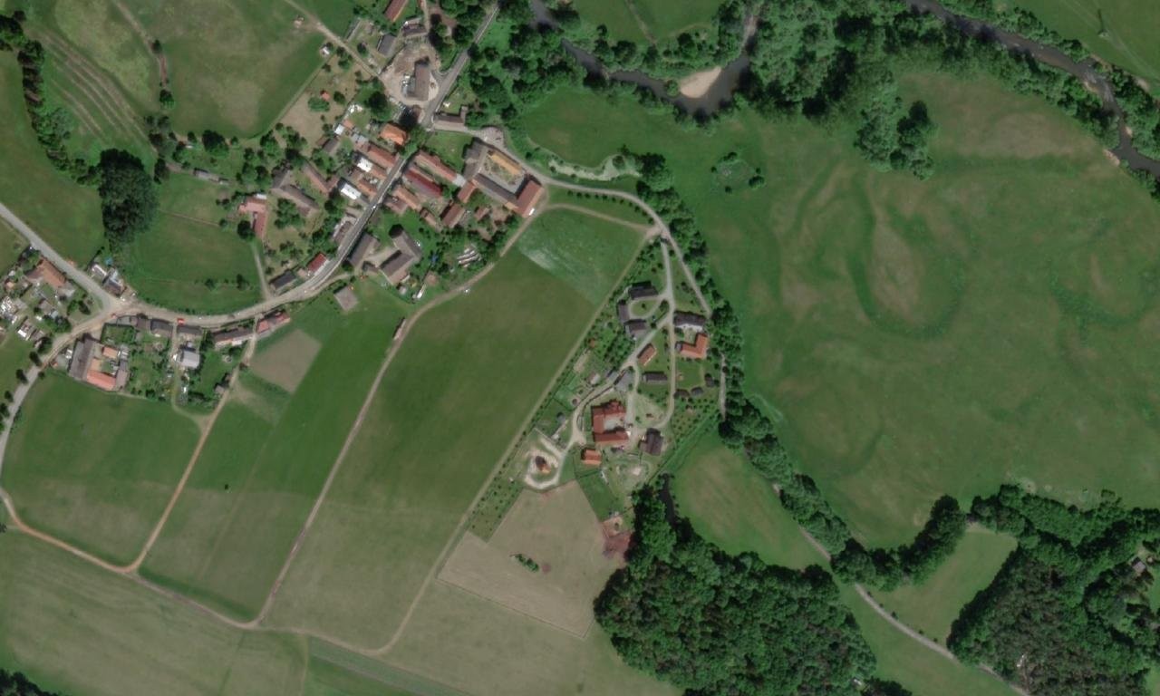 Bělečský mlýn – letecký pohled