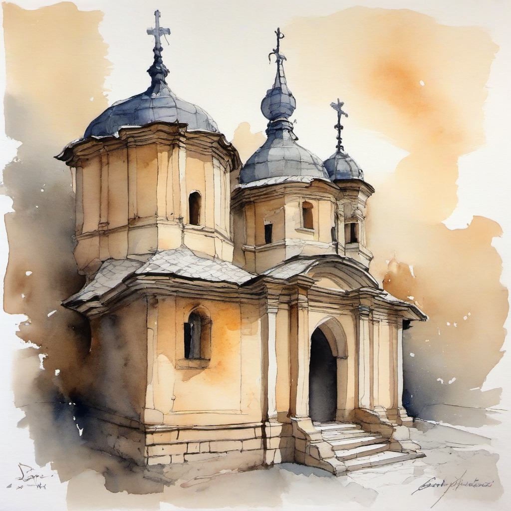 kostel svatých Petra a Pavla (Tištín) – akvarel