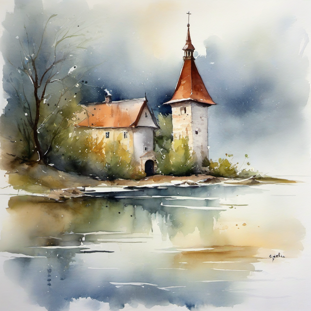 kostel svatého Bartoloměje (Kunětice) – akvarel