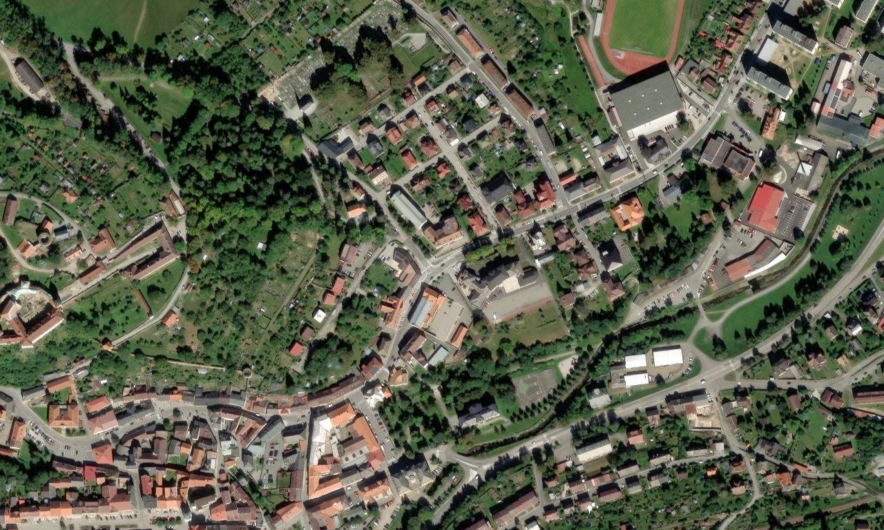 Kostel svatého Bartoloměje (Vimperk II) – letecký pohled