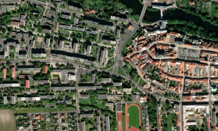 Žatecká brána (Louny) – letecký pohled