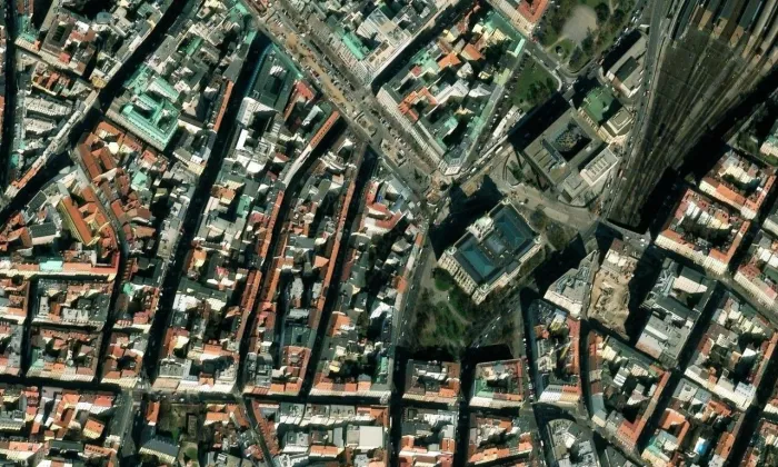Čelakovského sady – letecký pohled