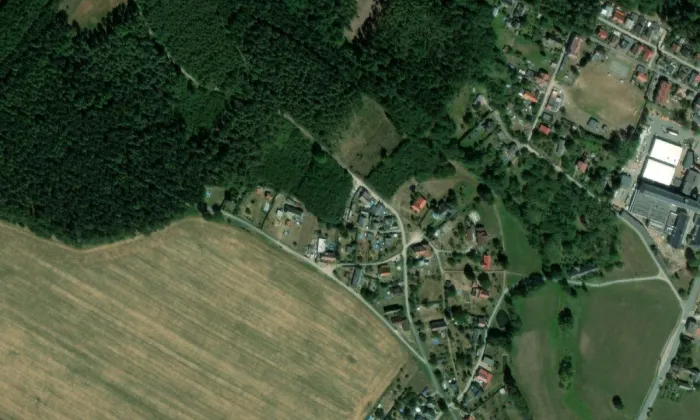 Červená kaplička – letecký pohled