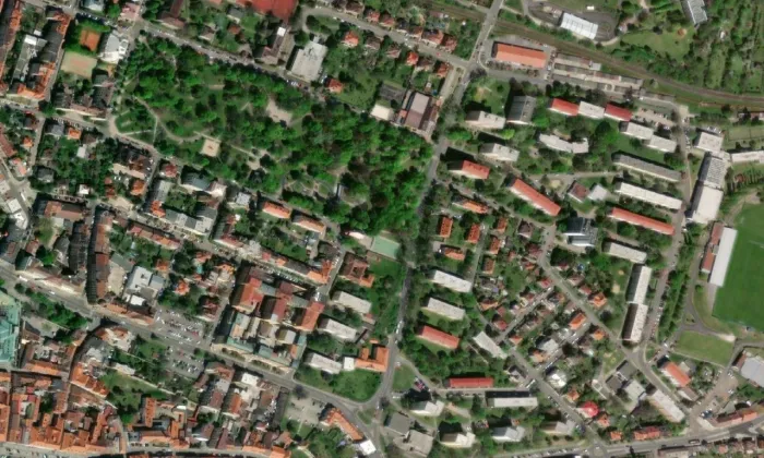 Červený kostel (Předměstí) – letecký pohled