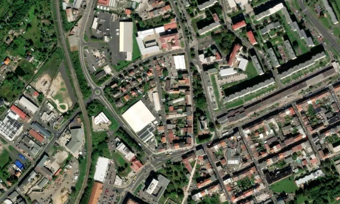 Červený kostel v Teplicích – letecký pohled