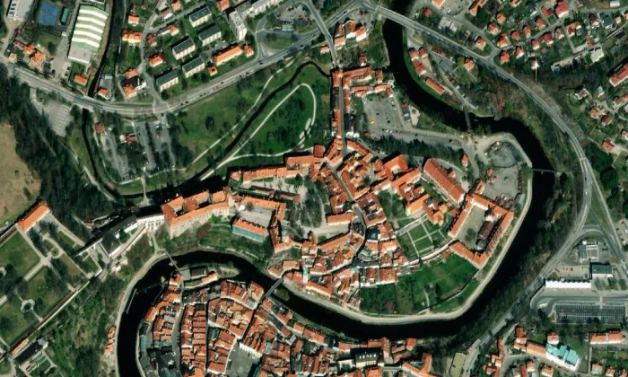 Český Krumlov – letecký pohled