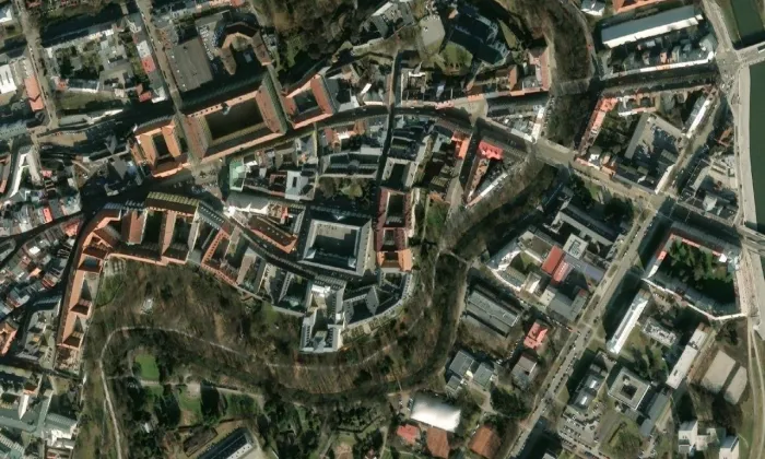 Arcibiskupský palác v Olomouci – letecký pohled
