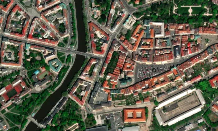 Bílá věž v Hradci Králové – letecký pohled