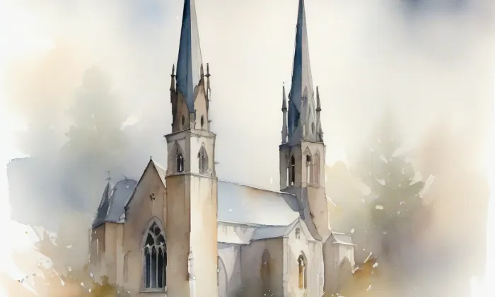 Bývalý špitální kostel svatého Jana Evangelisty – akvarel
