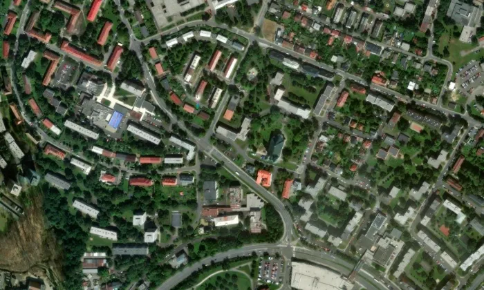 Bazilika Navštívení Panny Marie (Frýdek) – letecký pohled
