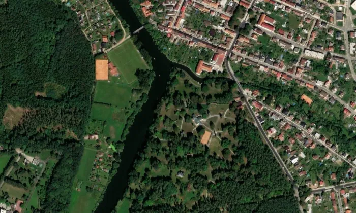 Benešova vila – letecký pohled