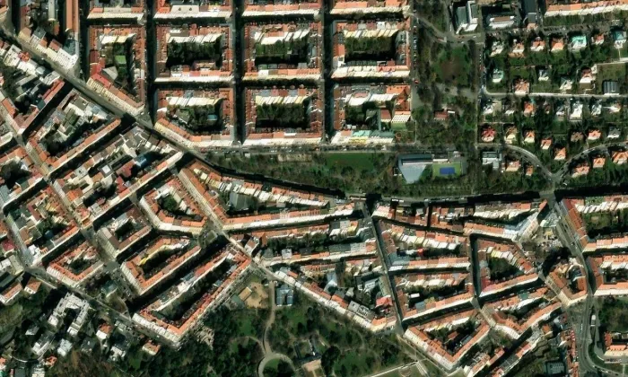 Bezručovy sady (Praha) – letecký pohled