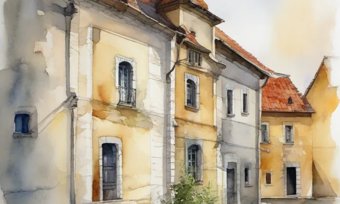 Biskupský dvůr – akvarel