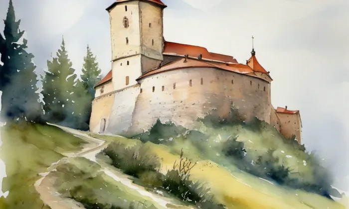 Bouzov – akvarel