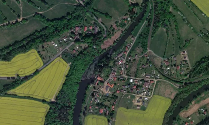 Budčický mlýn – letecký pohled