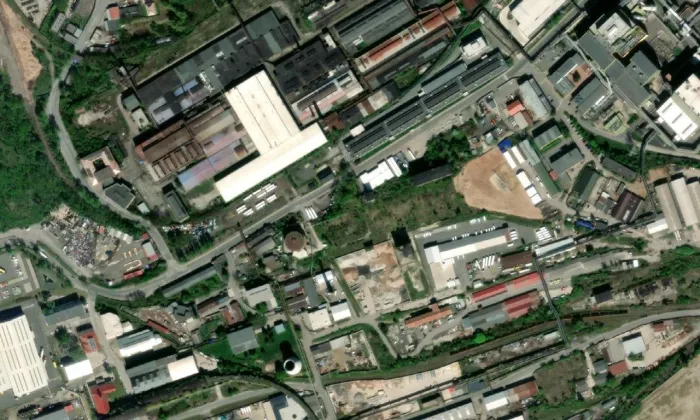 Budova nákladního nádraží Staré Kladno – letecký pohled