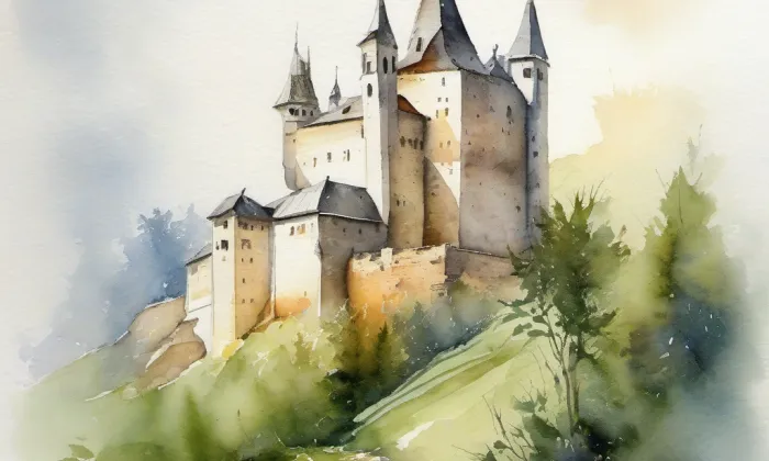 Chebský hrad – akvarel