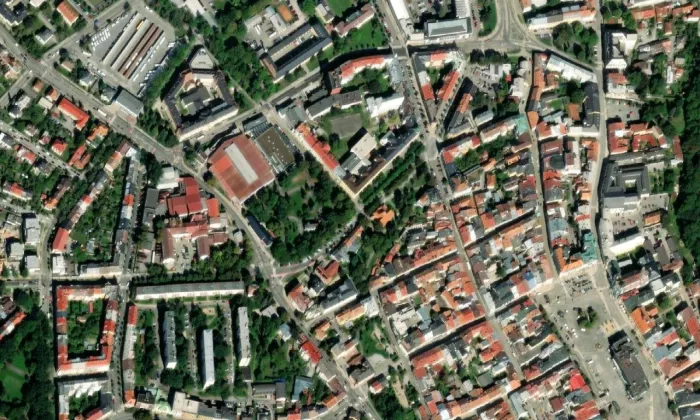 chrám svatého Ducha v Jihlavě – letecký pohled