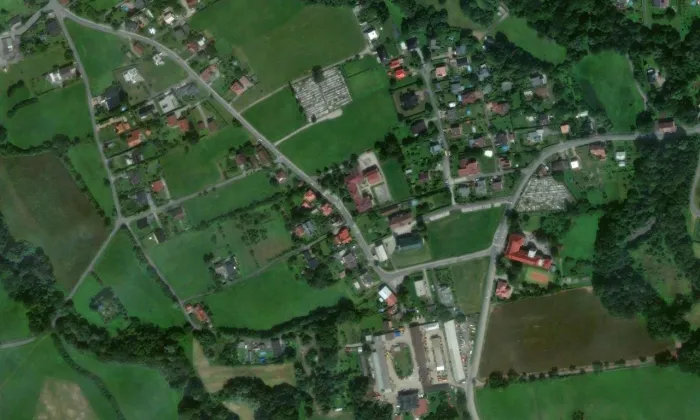 Evangelický kostel (Bludovice) – letecký pohled
