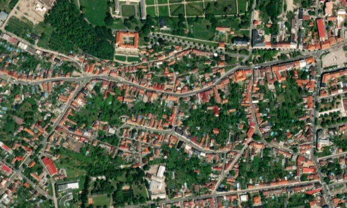 Evangelický kostel (Lysá nad Labem) – letecký pohled