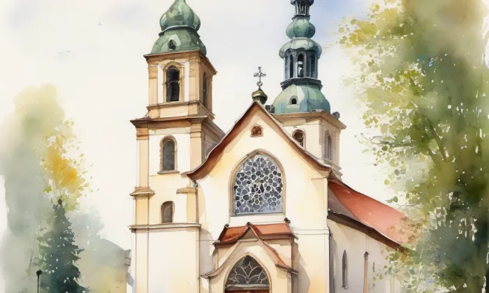 Evangelický kostel (Lysá nad Labem) – akvarel