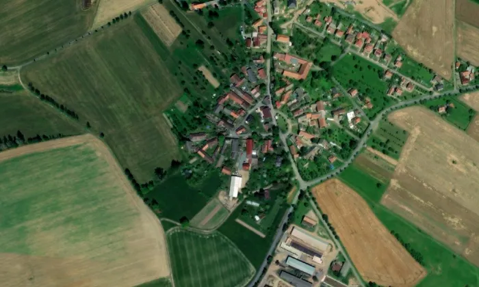 evangelický kostel v Blažkově – letecký pohled