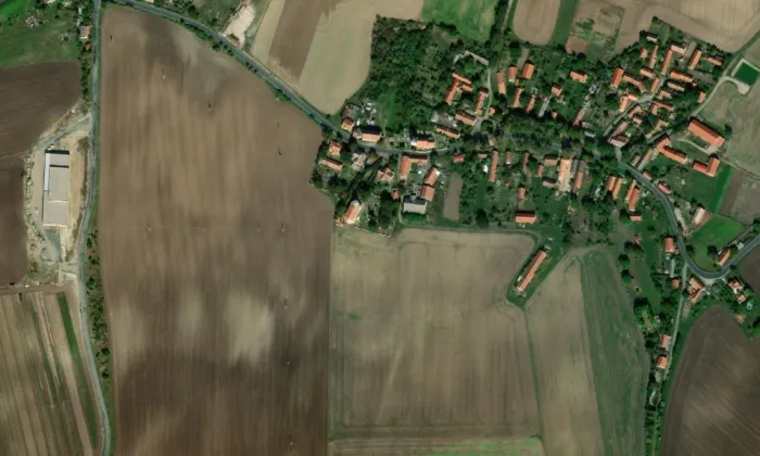 evangelický kostel v Bošíně – letecký pohled