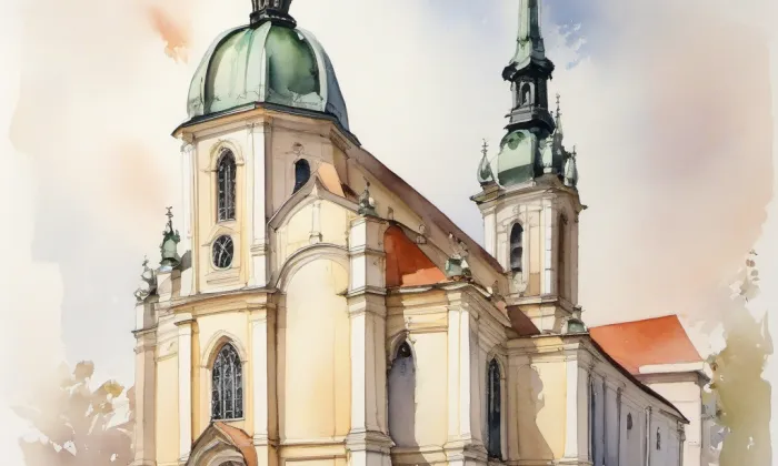 evangelický kostel v Brně-Židenicích – akvarel