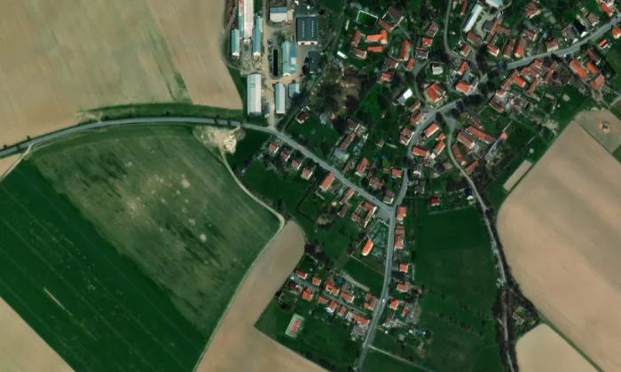 evangelický kostel v Bučině – letecký pohled