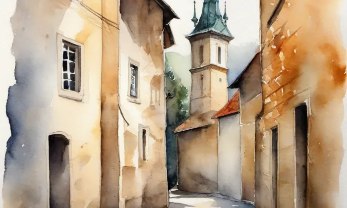 evangelický kostel v Hradci Králové – akvarel
