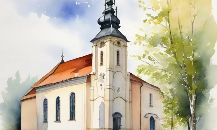 Evangelický kostel v Jindřichově Hradci – akvarel