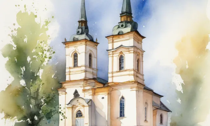 evangelický kostel v Křížlicích – akvarel