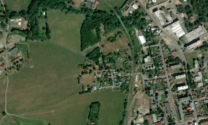 evangelický kostel v Novém Městě pod Smrkem – letecký pohled