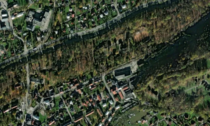 evangelický kostel v Rožnově pod Radhoštěm – letecký pohled