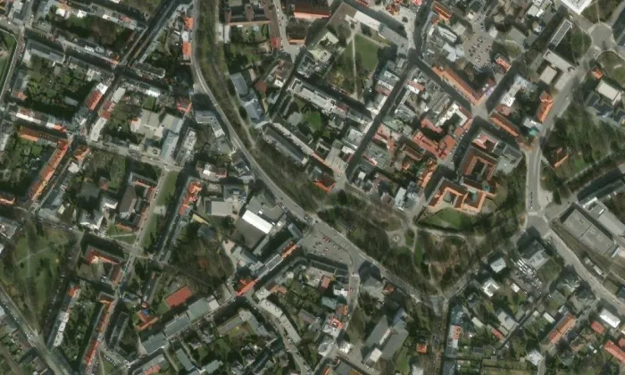 Františkánský klášter v Opavě – letecký pohled
