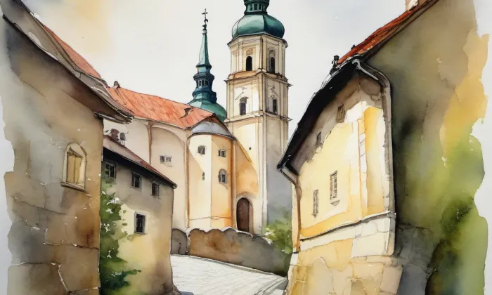 Hřbitovní kaple svatého Prokopa – akvarel