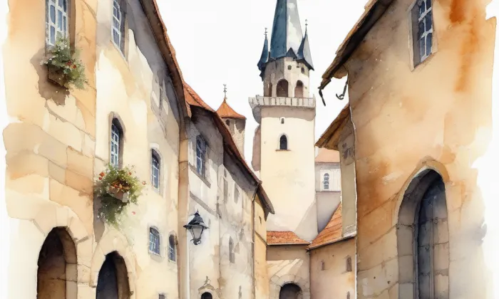 Hrádek u Sudoměře – akvarel