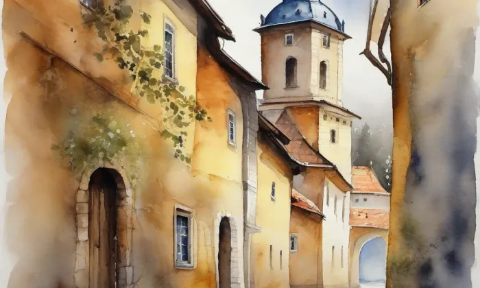hrad Potštejn – akvarel