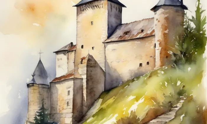 hrad Velhartice – akvarel