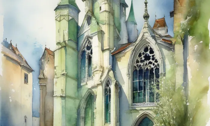 Husův sbor na Smíchově – akvarel