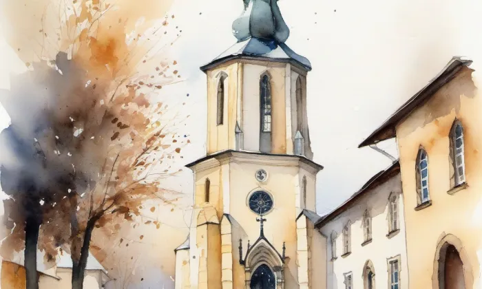 husitský kostel v Pardubicích – akvarel