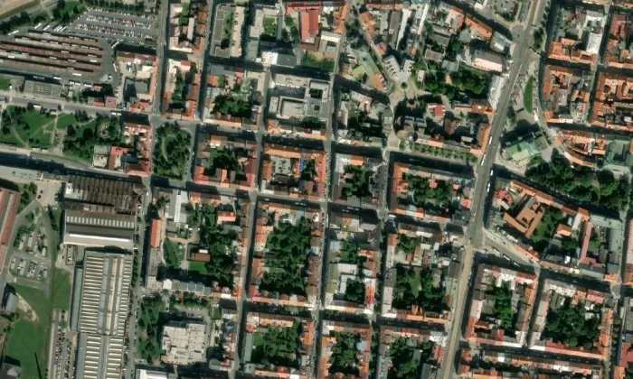 Husova (Jižní Předměstí) – letecký pohled