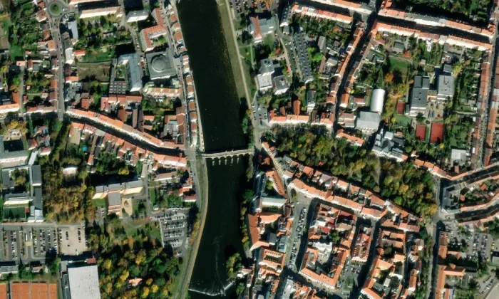 Kamenný most v Písku – letecký pohled