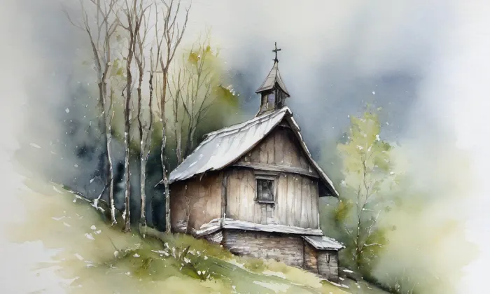 kaple Andělů Strážných (Encovany) – akvarel
