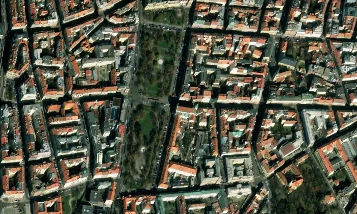 kaple Božího Těla na Novém Městě – letecký pohled