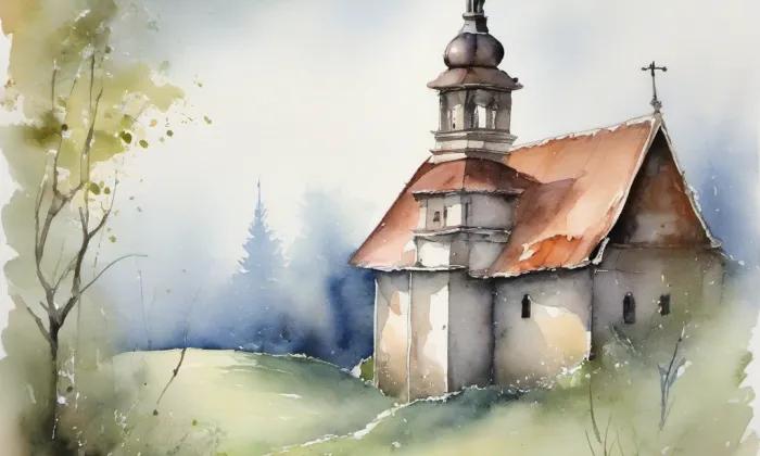 Kaple Božího těla se zvonem – akvarel