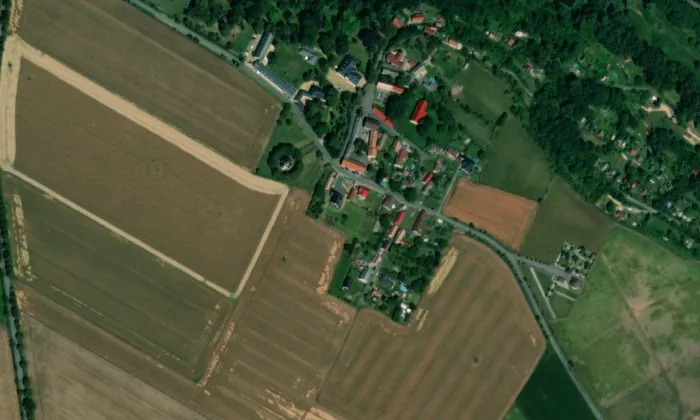 Kaple Korunování Panny Marie (Niměřice) – letecký pohled
