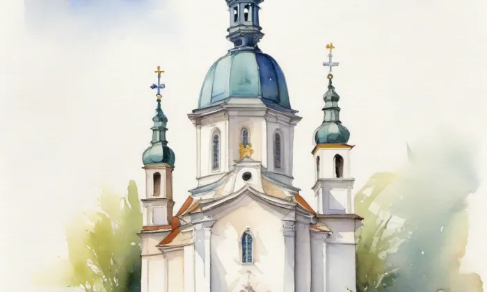 Kaple Korunování Panny Marie (Niměřice) – akvarel