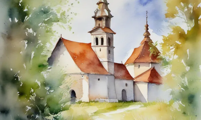 Kaple Narození Panny Marie (Zásmuky) – akvarel