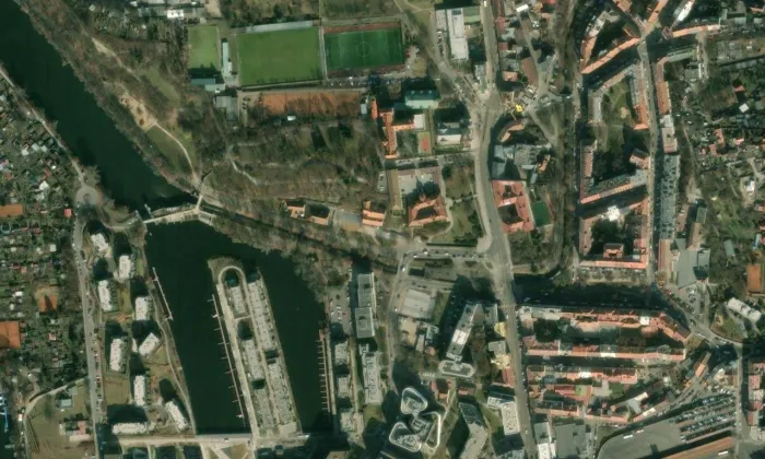 kaple Neposkvrněného Početí Panny Marie u Libeňského zámku – letecký pohled